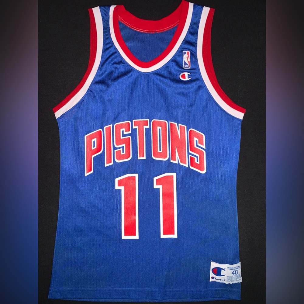 Vintage Champion Isiah Thomas Detroit Pistons #11 Blue 90s Road Jersey 40 Mens M
